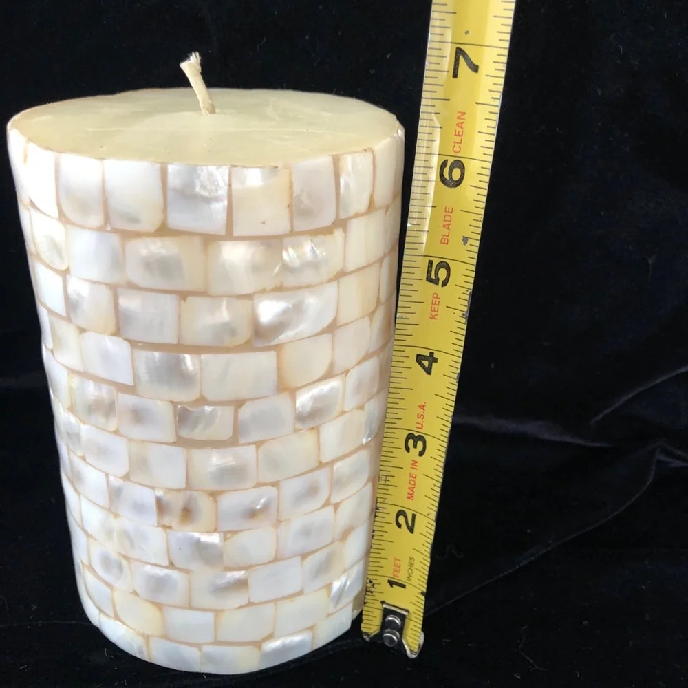 Mother of Pearl Mosaic Cylinder Decorative Candle 6”